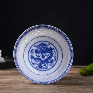 セラミックラーメンスープボウルフードホルダーライスボウル景徳鎮青と白の磁器食器中国のドラゴン食器