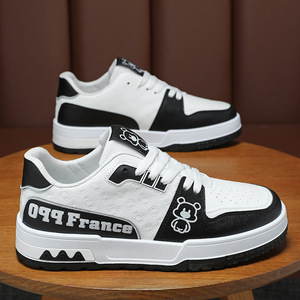 Men's Summer Trendy <b>White</b> Sneakers Breathable Casual Board Shoes with Thick-Soled <b>Lace</b>-Up Closure Sporty Style Soft Feature - Product Image 1