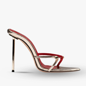 Sandales à talons hauts pour femme, grande taille 45, avec décorations métalliques, bout ouvert pointu, style mules, coupe large, pour soirée - Product Image 6