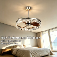 Ventilateur de plafond avec lustre en cristal de 20 pouces, moteur DC silencieux, lumière LED à intensité variable, montage encastré pour chambre à coucher, salon