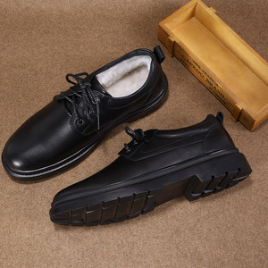 Bottes d'hiver pour hommes en cuir véritable à lacets, semelle extérieure en caoutchouc, semelle intermédiaire en EVA, doublure en fourrure, bout rond, chaussures isolantes chaudes - Product Image 3