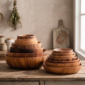 Bols de service de style japonais pour salades, soupes et pâtes, bols en bois <span class=keywords><strong>d</strong></span>'acacia pour aliments, résistants à la chaleur - Product Image 1