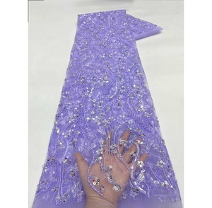 Tissu en dentelle française brodée fantaisie de créateur, perles et sequins, écologique, 5 yards, dentelle africaine pour femmes - Prix de gros - Product Image 4
