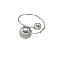 Stainless Steel Gold Plated Adjustable Open Ring Tarnish Free Hypoallergenic Double Ball Statement Ring for Women