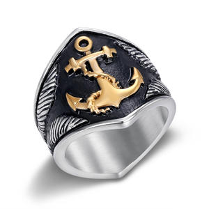 Euro American Trending Edgy Dark Style Silver Tone Anchor Embedded Ring pour les hommes Daily Subculture Events - Product Image 5