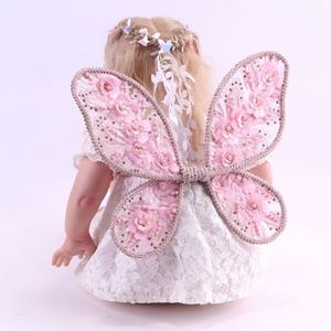 Alas de hadas de flores rosas 2024 gran oferta fiesta de cumpleaños para niños niña flores bordadas rosas alas de mariposa de encaje - Product Image 5
