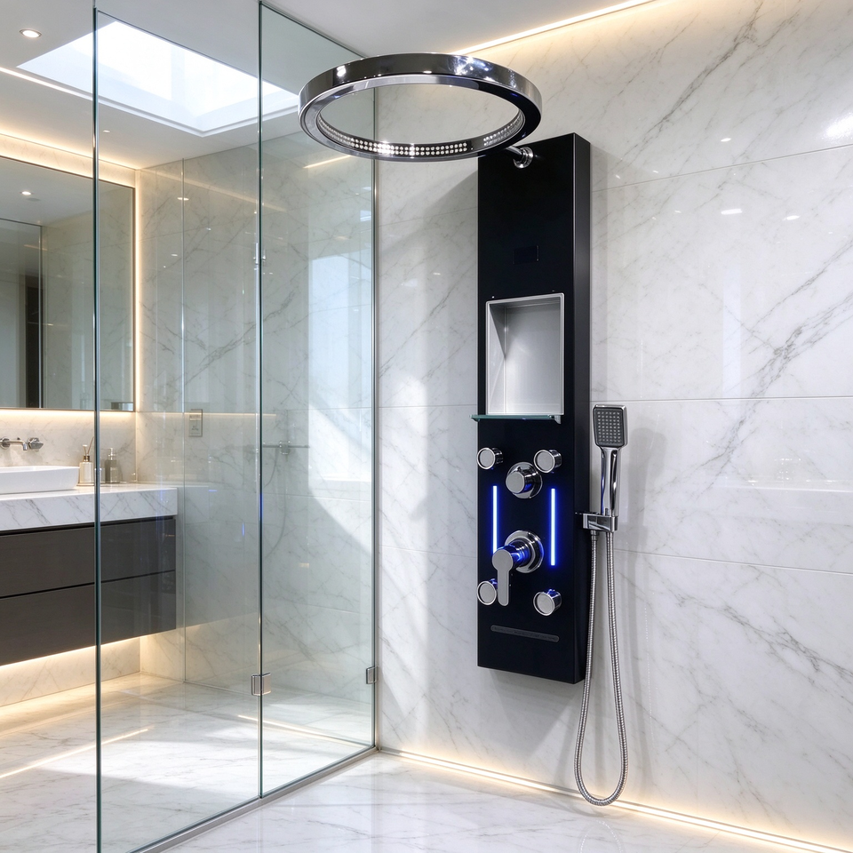 Circular Shower Luxury Circular Rainfall Shower Panel Set With Ambient Light Storage ...