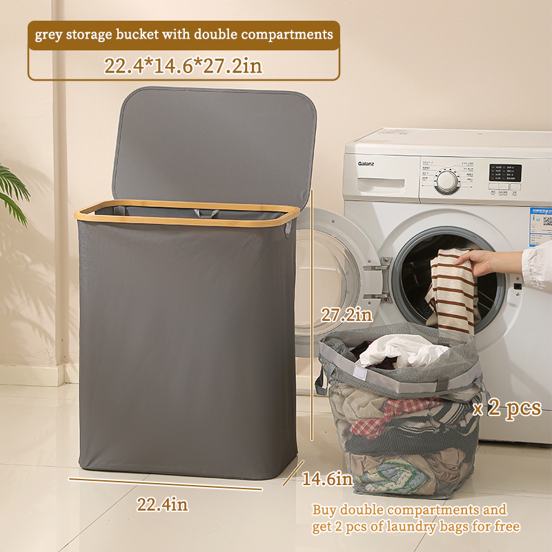 Cesta gris con 2 bolsa interior