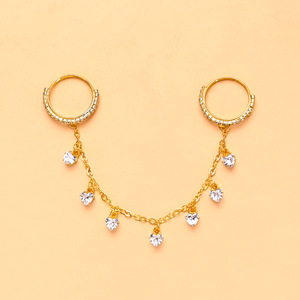 Phong cách Pháp Full Pave CZ Heart Nhẫn hai ngón tay liên kết Thiết kế dây chuyền cao cấp Phụ kiện đi làm hàng ngày Trang sức thời trang dành cho nữ - Product Image 3