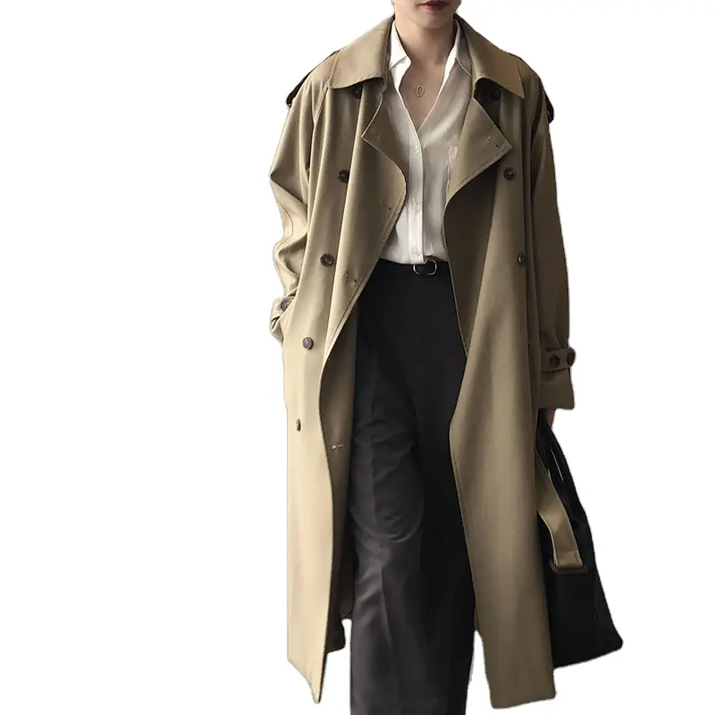 Jtfur Ladies high quality long style coat casual loose trench coats for women