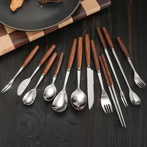 不锈钢银器套装木柄餐具套装叉勺刀餐具套装
