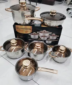 Light Luxury Rose Gold Kitchenware Morden Style Non Stick 12 Pcs Cookware Set With Handle Stainless Steel Saucepan Set