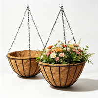 Panier suspendu rond en fer à fond plat, fil noir fin, résistant aux intempéries, avec revêtement PE anti-rouille, pour la maison et le jardin, ODM OEM