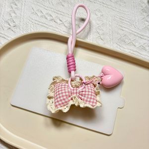 Mengda dolci accessori a quadri con fiocco in pizzo, portachiavi in pizzo, portachiavi con ciondolo a forma di cuore per ragazza. - Product Image 3