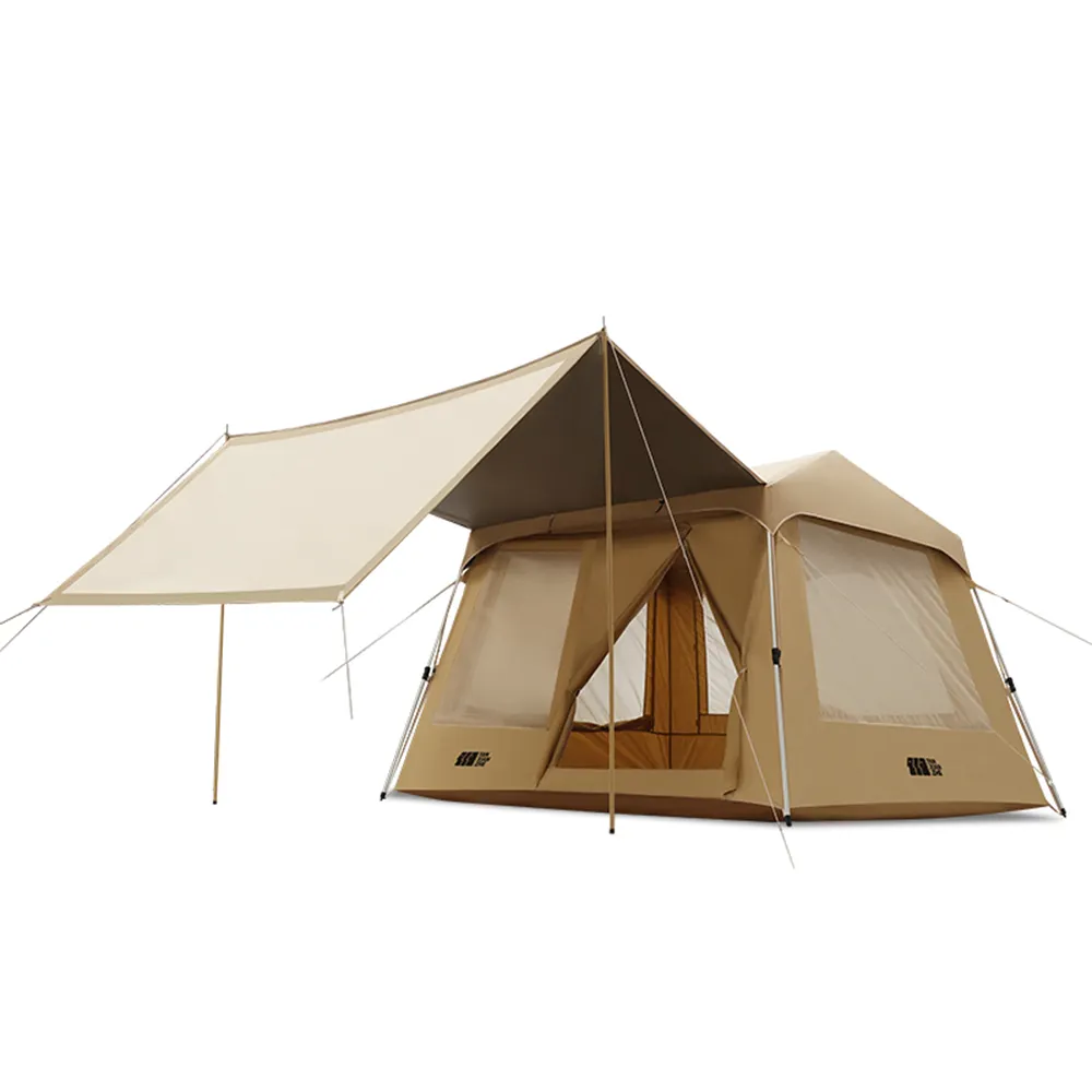 एल्यूमीनियम पोल दो बेडरूम लक्जरी पोर्टेबल स्वचालित तम्बू परिवार 5-6 लोग जलरोधक आउटडोर शिविर तम्बू