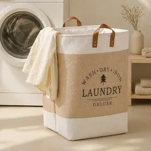 Sac à linge en coton, fourre-tout réutilisable pour vêtements sales, organisateur de rangement pour la maison, la chambre et la buanderie, pour un tri pratique - Product Image 1