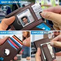 Cartera de Cuero Delgada Negra Personalizada para Hombre con Cierre Magnético RFID, Billetera Inteligente Automática con Compartimento para Tarjetas de Identificación
