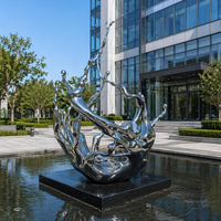 Escultura Moderna de Acero Inoxidable con Espejo Grande y Diseño de Salpicaduras de Agua para Hotel o Plaza |   Abstracto de Lujo de Alta Gama Personalizado para Exteriores