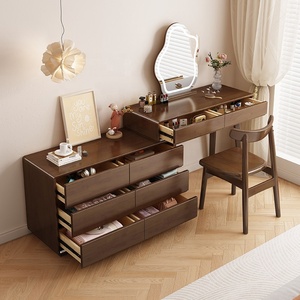 Table de toilette moderne en bois avec miroir et armoire de rangement pour salon et chambre à coucher - Product Image 2