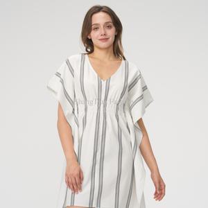 Nouvelle Robe d'Été Personnalisée 2025 pour Femme – Vente Flash – Mini-Robe Rayée Décontractée en Lin et Coton Tissé et Antistatique - Product Image 3