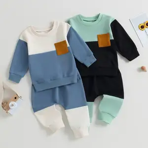 Niño bebé niño Otoño Invierno ropa Color bloque manga larga sudadera pulóver Tops Joggers pantalones conjunto