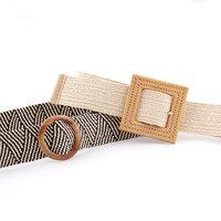 Ceintures tressées pour femmes africaines, bande de taille élastique en rotin, en paille avec boucle ronde et carrée en bois