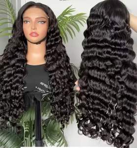 30インチ生ディープウェーブヘア13x4レースフロントウィッグフル180% 密度水波12A二重描画100% バージンヒューマンヘアウィッグ - Product Image 1