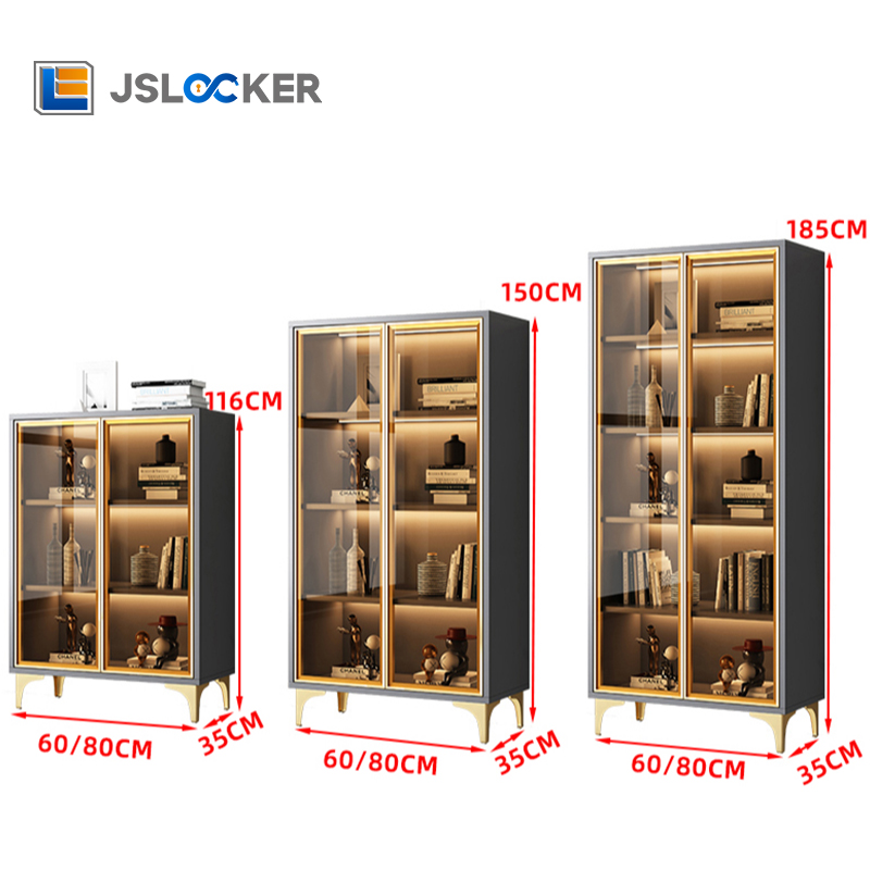 Jslocker Factory Wholesale Sideboard Wine Display Cabinet Kitchen Floor-to-ceiling Bookcase Glass Multi-functional Locker