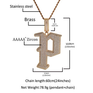 スタイリッシュなイニシャルペンダントアイスアウトバゲットフープレターPネックレスヒップホップ大胆な流行スタイルの女性マンラッパー出荷準備ジュエリー - Product Image 6