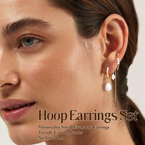 925 Silver Pearl <b>Earrings</b> Set For Women Mismatched Dangle Hoop And Threader Stud <b>Earrings</b> With Imitation Pearls Fashion Jewelry - Product Image 4