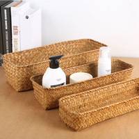 Panier de rangement en jonc de mer naturel fabriqué à la main grande boîte de rangement en paille de rotin tissé pour la maison, le pique-nique et le bureau