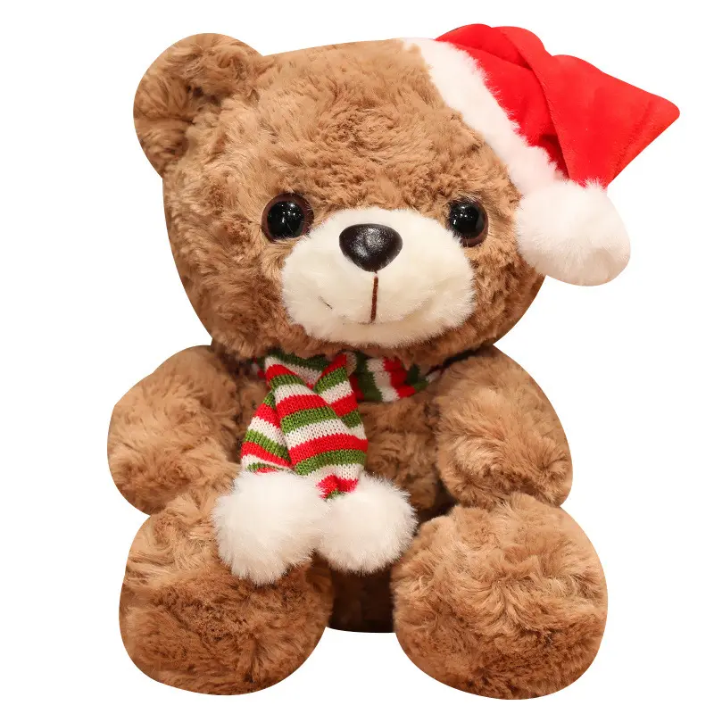 Mainan beruang kartun, lucu hewan Natal beruang mainan mewah kreatif warna berbeda syal lembut diisi