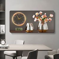 Tableau mural moderne de luxe en cristal avec motif de vase pour le salon et la salle à manger, horloge silencieuse intégrée