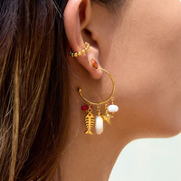 Pendientes de Acero Inoxidable con Borla de Coral, Estilo Ligero y de Alta Gama, Pendientes con Concha de Caracol