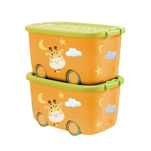 Childrens Toy Storage Box Plastic Organizer Rectangle With Wheels For Kids Room Storage Solution - Product Image 5