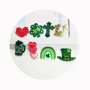 Green Glitter Acrylic Charms Flatback Planar Hat Rainbow Tree for Saint Patricks Day Jewelry Making Diy Crafts