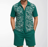 Ensemble décontracté deux pièces pour homme en maille jacquard à col rabattu, comprenant un cardigan à manches courtes et un short, pour le commerce extérieur