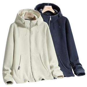 Aoyema Classic Winter Lambskin Unisex Color sólido Cremallera Sudaderas con capucha Cordón de manga larga Sudaderas Casual Abrigo de bolsillo Suelto - Product Image 4