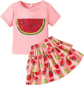 Conjunto de Falda para Niñas Pequeñas, Conjunto de 2 Piezas con Top de Manga Corta y Falda con Volantes, Ropa de Primavera/Verano para Niñas - Product Image 5