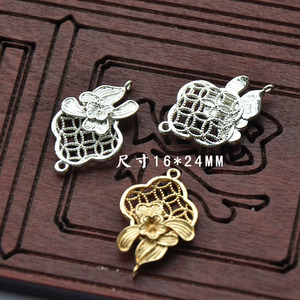 จี้รูปดอกไม้ขนาด 16x24 มม. ชุบทองและเงิน สำหรับทำเครื่องประดับ DIY สไตล์โบราณ อุปกรณ์เสริมฮั่นฝู - Product Image 1