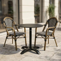 Ensemble bistrot confortable de style européen pour l'extérieur, table HPL de 70 cm, 2 fauteuils en rotin PE, meubles en aluminium avec revêtement en poudre anti-UV, café