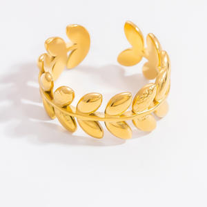 European American Style Open Face Stainless Steel <b>Ring</b> Women Plant Pattern Hollow U Shaped Geometric Jewelry Gift - Product Image 5