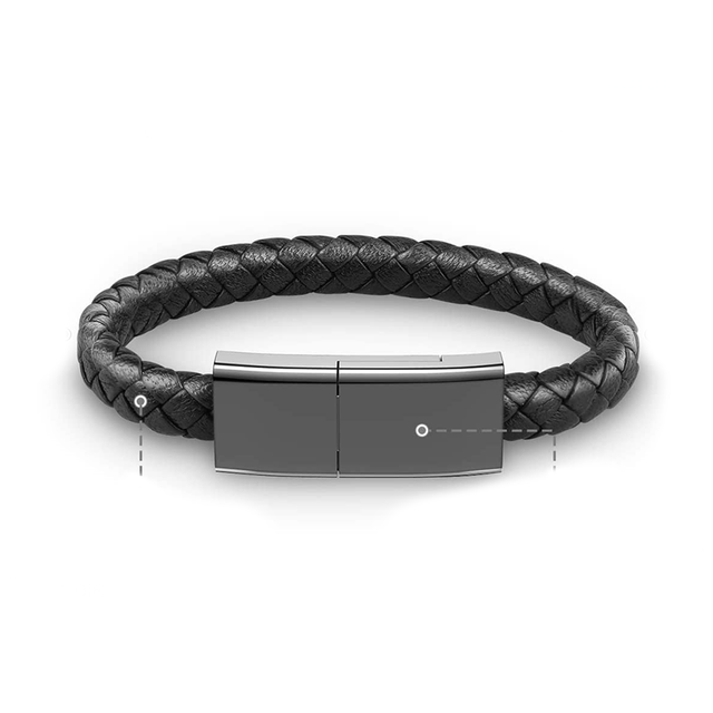 Fashion Short 3A Fast Charging Braided Leather Wrist Bracelet USB Type-C Cable for Computer & Camera Use Portable Travel