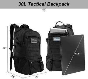 Grand sac à dos tactique unisexe <span class=keywords><strong>30L</strong></span> en polyester Oxford, étanche, pour le transport quotidien, avec patch drapeau américain et fermeture éclair - Product Image 3