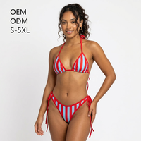 Ensemble bikini 3 pièces à rayures arc-en-ciel brésiliennes, maillot de bain extensible à nouer sur les côtés, vente en gros, mini bikinis dos nu pour le Carnaval de Rio 2027