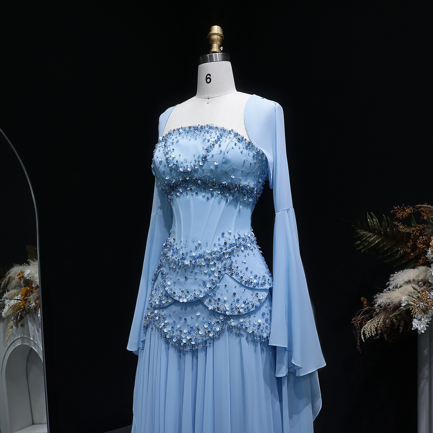 Sharon Said SS286 Luxury Pearls Tassel Blue Evening Dress Sharon Said SS286 Luxury Pearls Tassel Blue Evening Dress