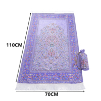 Ensemble cadeau de tapis de prière moderne en soie glacée lavable, avec sac rond, tapis musulman imprimé fabriqué à la machine pour la maison et les voyages
