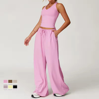 MAYYOUNG Grosir Kustom Pakaian Olahraga Wanita Ramah Lingkungan Celana Panjang Senam Atasan Crop Top Yoga Setelan 2 Potong Pakaian Olahraga Bermotif untuk Musim Dingin