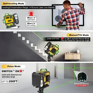 Medidor de nivel láser verde de 16 líneas equipado con una batería, con 4 líneas de Cruz Verde de 360 grados para vertical y horizontal - Product Image 5