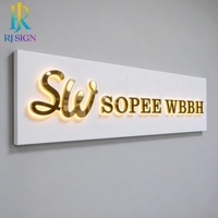 Enseigne lumineuse 3D sur mesure en acier inoxydable avec lettres rétroéclairées LED et finition miroir dorée pour entreprise